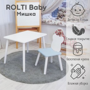 Детский комплект стол и стул «Мишка» Rolti Baby  (голубая столешница/голубое сиденье/белые ножки) в Ялуторовске - yalutorovsk.ok-mebel.com | фото