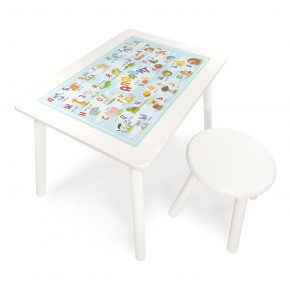 Детский комплект стол и табурет круглый Rolti Baby с накладкой Алфавит (белая столешница/белое сиденье/белые ножки) в Ялуторовске - yalutorovsk.ok-mebel.com | фото