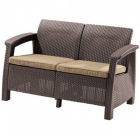 Диван пластиковый Корфу (Corfu love seat) коричневый - серо-бежевый* в Ялуторовске - yalutorovsk.ok-mebel.com | фото 2