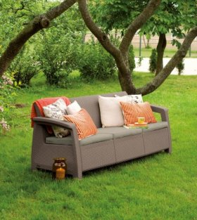 Диван пластиковый Корфу Макс (Corfu love seat max) капучино - песок в Ялуторовске - yalutorovsk.ok-mebel.com | фото 2