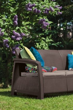 Диван пластиковый Корфу Макс (Corfu love seat max) коричневый в Ялуторовске - yalutorovsk.ok-mebel.com | фото 2