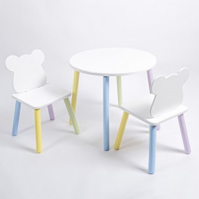 Комплект детский стол КРУГЛЫЙ и два стула МИШКА ROLTI Baby (белая столешница/белое сиденье/цветные ножки) в Ялуторовске - yalutorovsk.ok-mebel.com | фото