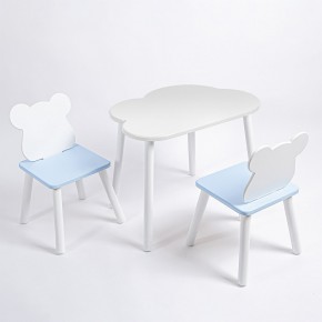 Комплект детский стол ОБЛАЧКО и два стула МИШКА ROLTI Baby (белая столешница/голубое сиденье/белые ножки) в Ялуторовске - yalutorovsk.ok-mebel.com | фото