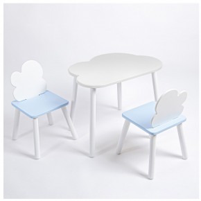 Комплект детский стол ОБЛАЧКО и два стула ОБЛАЧКО ROLTI Baby (белая столешница/голубое сиденье/белые ножки) в Ялуторовске - yalutorovsk.ok-mebel.com | фото