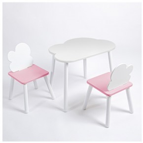 Комплект детский стол ОБЛАЧКО и два стула ОБЛАЧКО ROLTI Baby (белая столешница/розовый сиденье/белые ножки) в Ялуторовске - yalutorovsk.ok-mebel.com | фото
