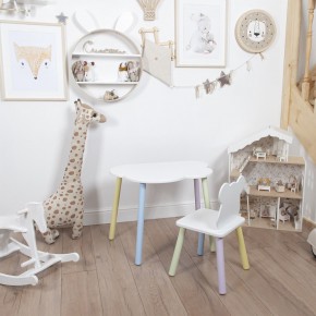 Комплект детский стол ОБЛАЧКО и стул МИШКА ROLTI Baby (белая столешница/белое сиденье/цветные ножки) в Ялуторовске - yalutorovsk.ok-mebel.com | фото