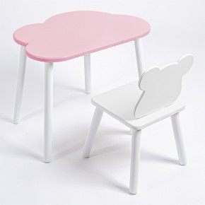 Комплект детский стол ОБЛАЧКО и стул МИШКА ROLTI Baby (розовая столешница/белое сиденье/белые ножки) в Ялуторовске - yalutorovsk.ok-mebel.com | фото