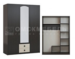 Шкаф 3-х дверный с 2 ящиками с зеркалом Шк51 МС Люсси (венге/дуб девон) в Ялуторовске - yalutorovsk.ok-mebel.com | фото