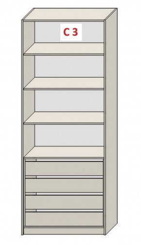 Шкаф СТАНДАРТ С3 4 ящика серия "ГЕСТИЯ" (Бело-серый/Дуб Небраска натуральный ) 800*520*2300 в Ялуторовске - yalutorovsk.ok-mebel.com | фото 2